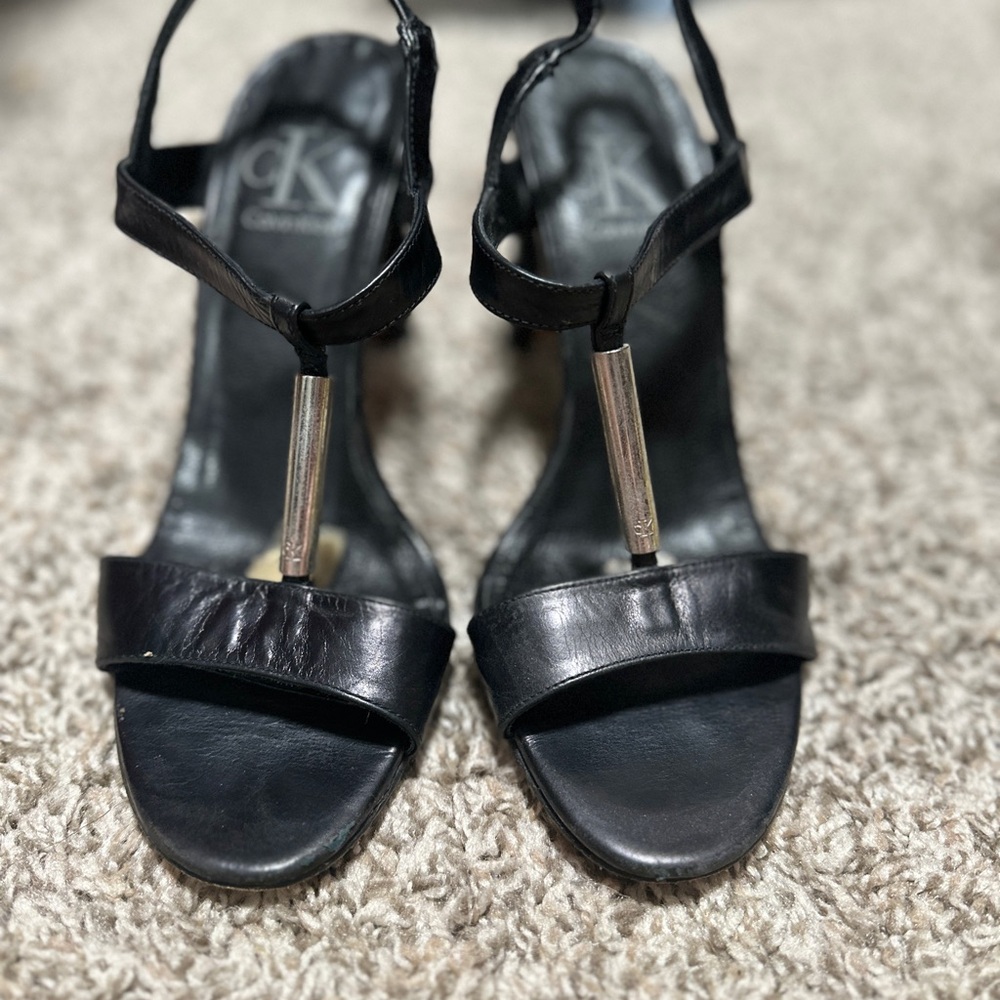 Calvin Klein Black Heels with Silver Accents